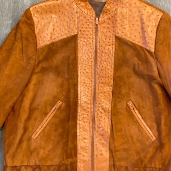 Mens XXL 46 Full Quill Ostrich Trim Leather Jacket France Buttercup Soft Suede - Picture 3 of 14